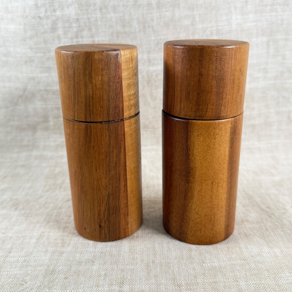 Vintage Teak Salt & Pepper Shakers Danish Modern Wood Grinder Set